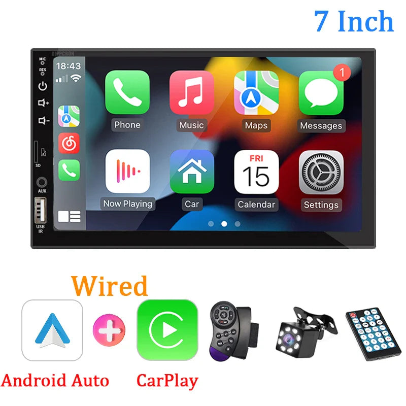 Pantalla Multimedia 7” 1 DIN con CarPlay y Android Auto para Auto