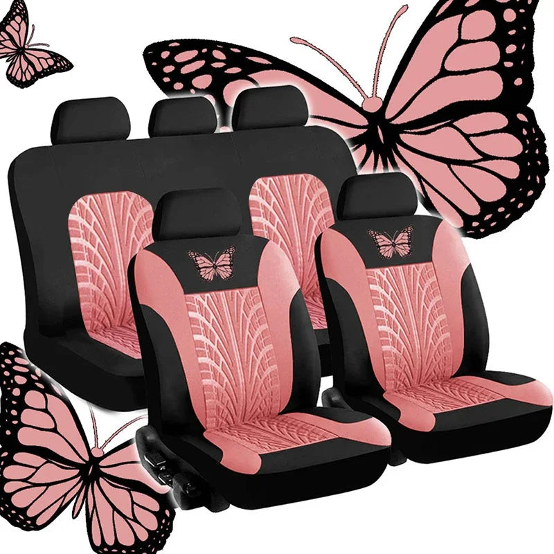 Fundas de Asientos Universales con Bordado de Mariposa – Juego Completo