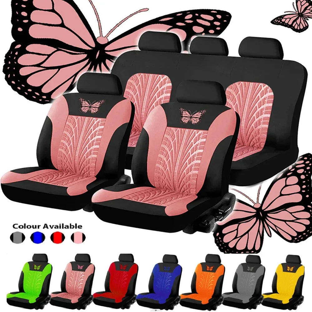 Fundas de Asientos Universales con Bordado de Mariposa – Juego Completo